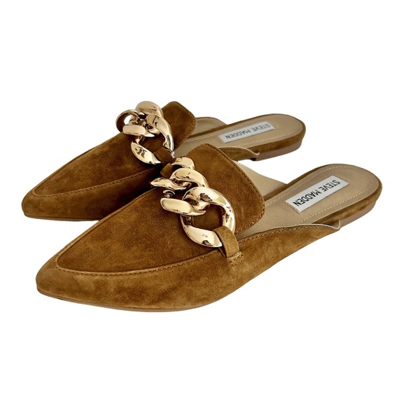 Steve Madden Shoes - Steve Madden Finn leather upper chain mule pointed toe in cognac suede. Size 7